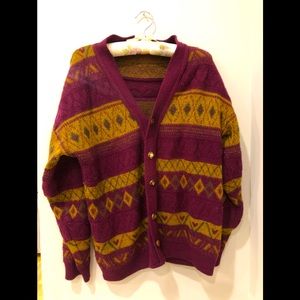 Cozy Fall Geometric Burgundy Gold Button Down Women's Sweater 8